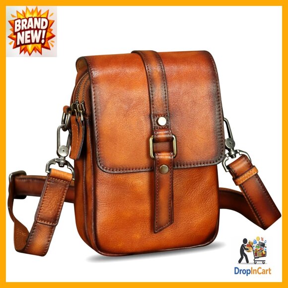 Vintage Leather Crossbody Phone Pouch Mini Shoulder Bag Retro Chic Adjustable